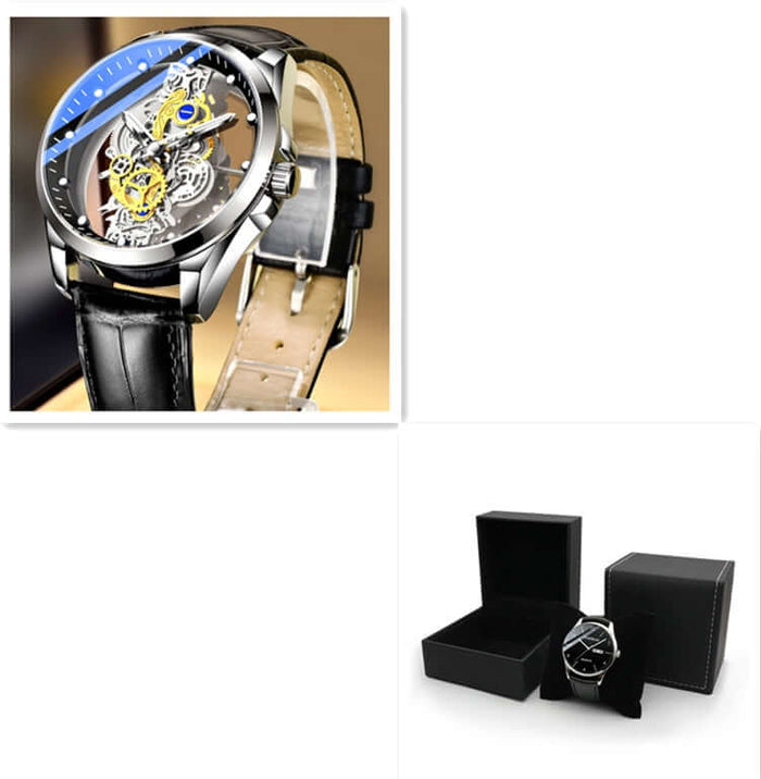 Luminous Skeleton Quartz Watch for Men transparent back case