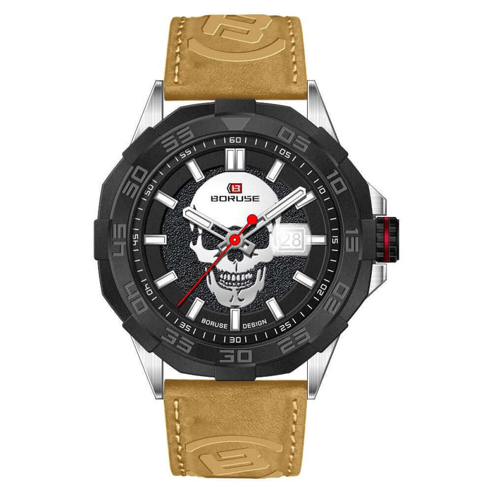 Luminous Waterproof Leather Quartz Sports Watch blue leather strap model