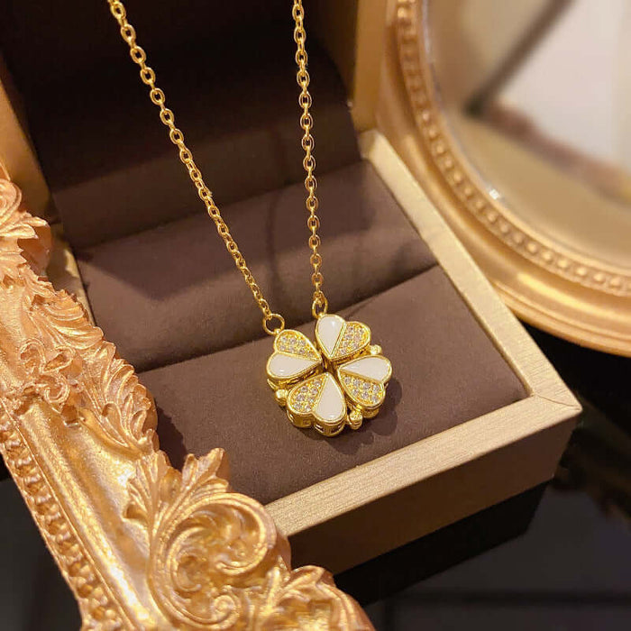 Luxury Four Leaf Clover Pendant Necklace Stainless Steel Crystal Heart Jewelry For Women Gift titanium steel chain.