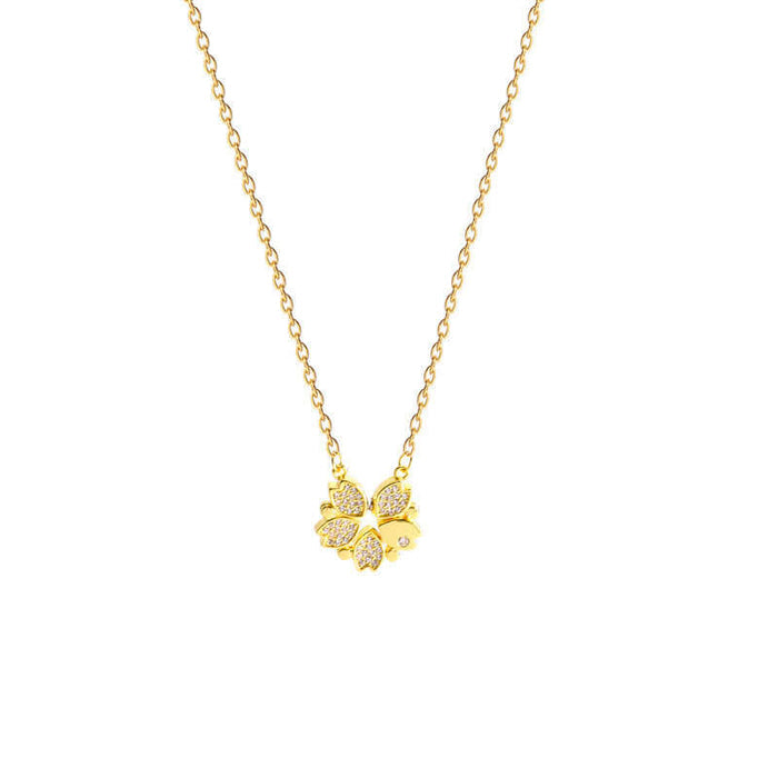 Luxury Four Leaf Clover Pendant Necklace Stainless Steel Crystal Heart Jewelry For Women Gift O-ring chain style.