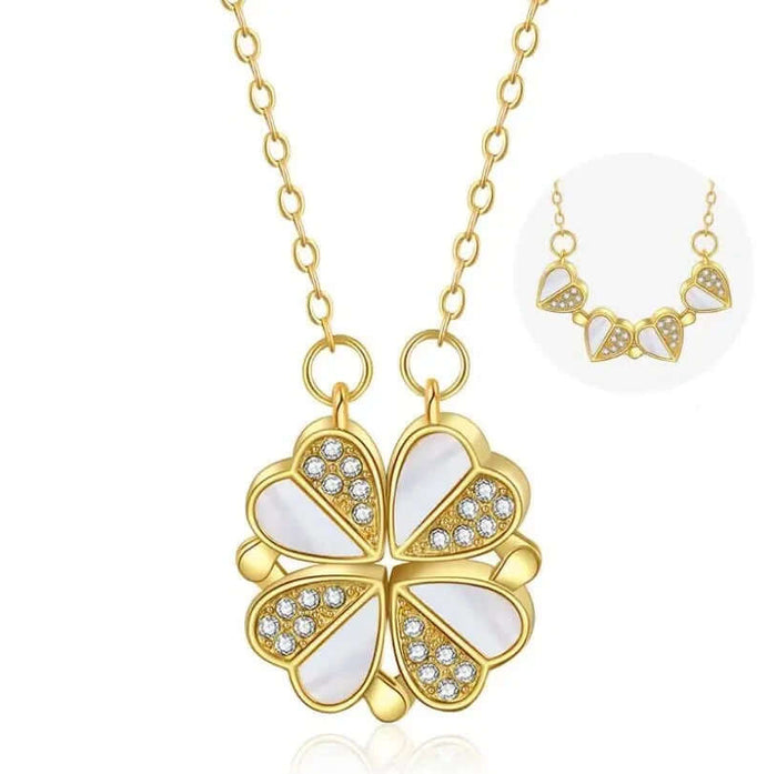Luxury Four Leaf Clover Pendant Necklace Stainless Steel Crystal Heart Jewelry For Women Gift electroplating gold finish.