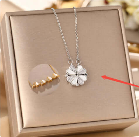 Luxury Four Leaf Clover Pendant Necklace Stainless Steel Crystal Heart Jewelry For Women Gift heart shape jewelry.