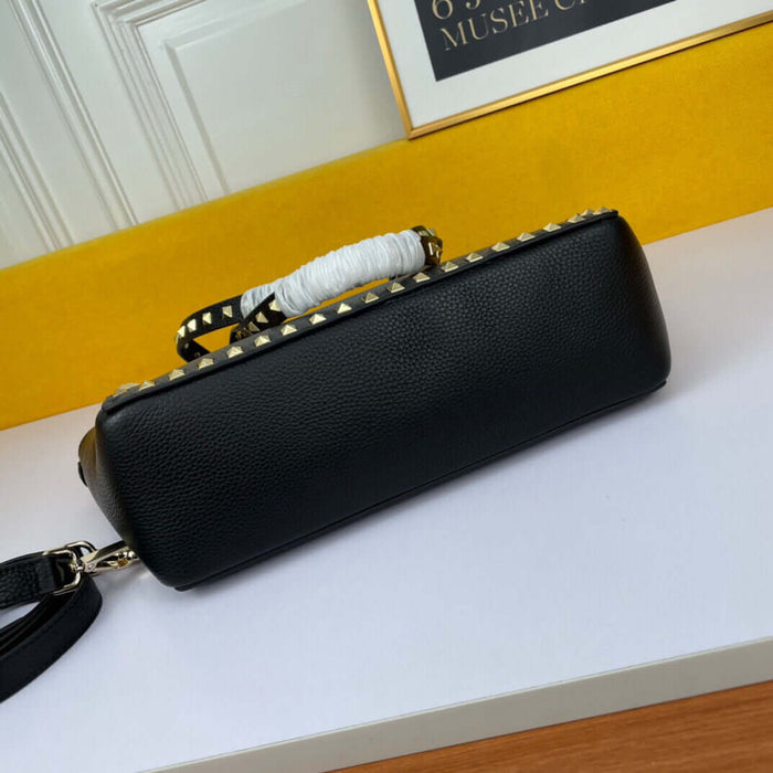 Lychee Grain Leather Rivet Triangle Lock Tote Bag Stylish Everyday Handbag