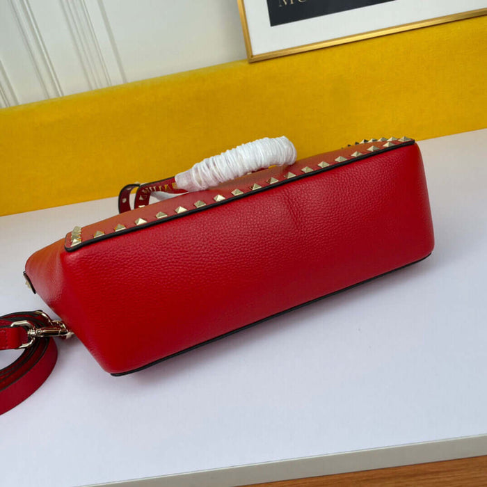 Lychee Grain Leather Rivet Triangle Lock Tote Bag Modern Triangle Lock Closure