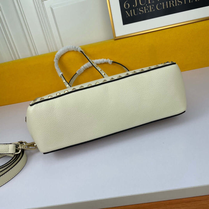 Lychee Grain Leather Rivet Triangle Lock Tote Bag Spacious Daily Carry Bag