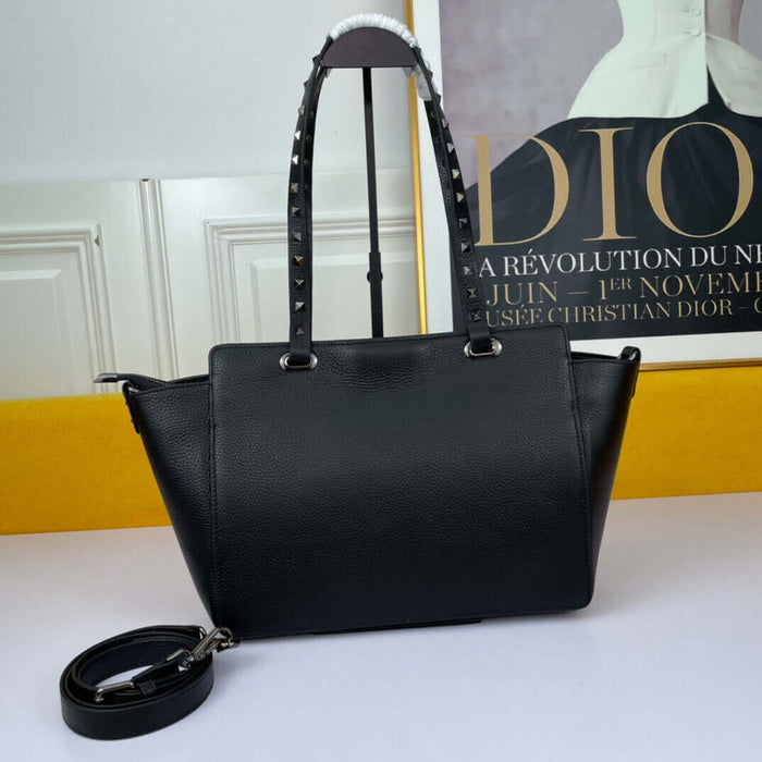 Lychee Grain Leather Rivet Triangle Lock Tote Bag Sophisticated Tote Style