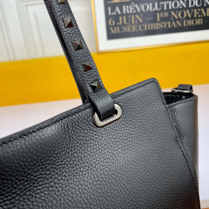 Lychee Grain Leather Rivet Triangle Lock Tote Bag Chic Women's Fashion Accessory