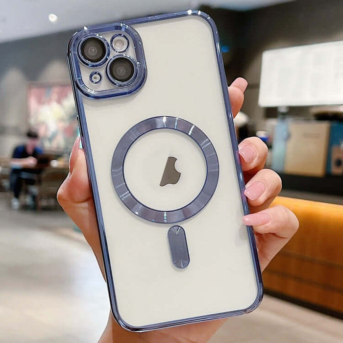 Magnetic Electroplating Case for iPhone 15 flexible TPU protective body being bent safely to test durability