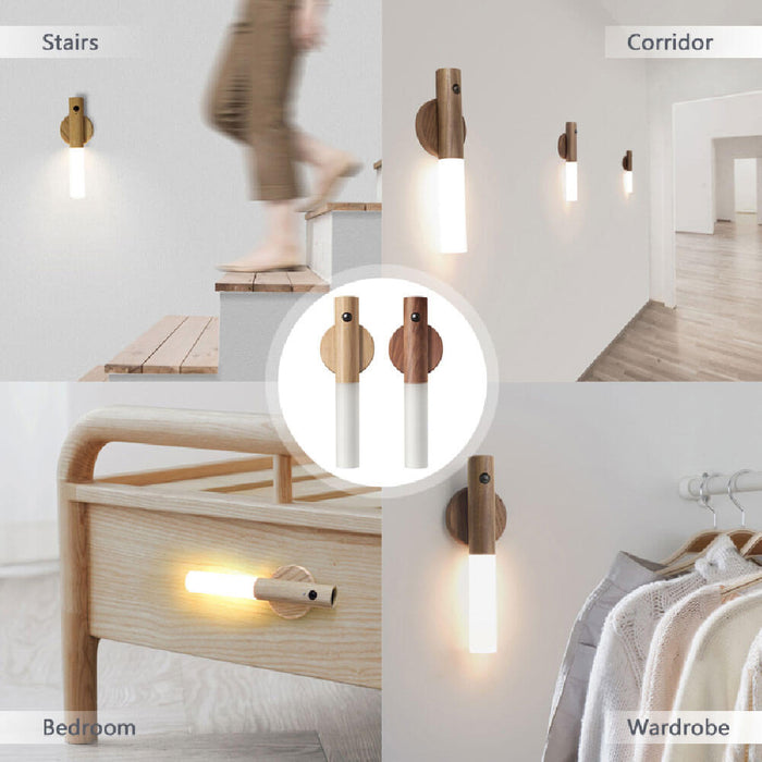 Magnetic Wood Wireless LED Night Light 500mAh lithium battery
