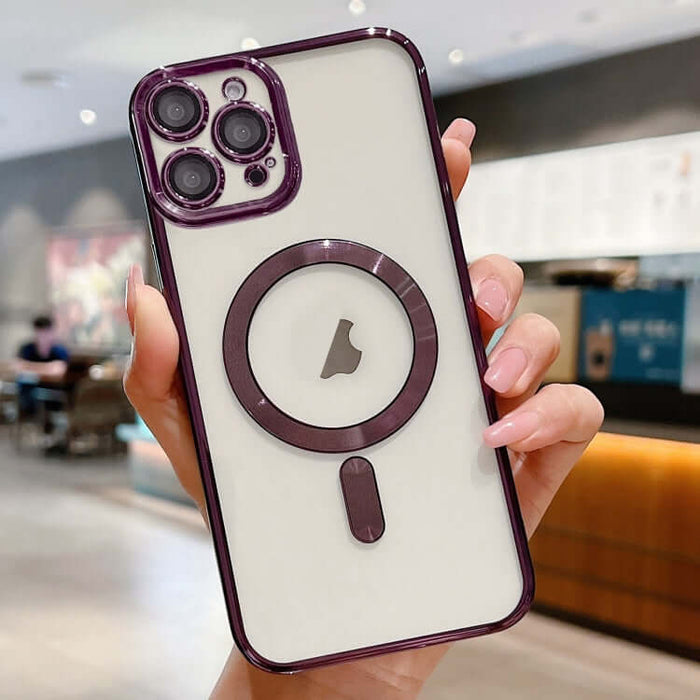 MagSafe Electroplating Case for iPhone 16 held in hand, showcasing sleek design and magnetic compatibility.