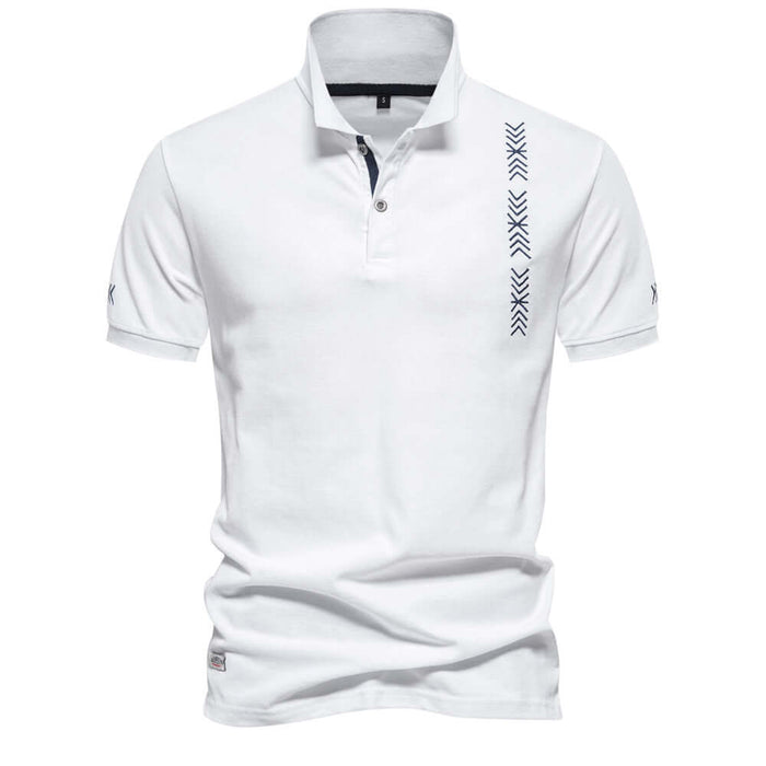 Men Casual Embroidered Breathable Short Sleeve Polo comprehensive sizing chart highlighting bust shoulder sleeve and length values