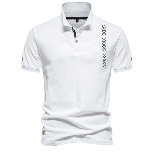 Men Casual Embroidered Breathable Short Sleeve Polo comprehensive sizing chart highlighting bust shoulder sleeve and length values