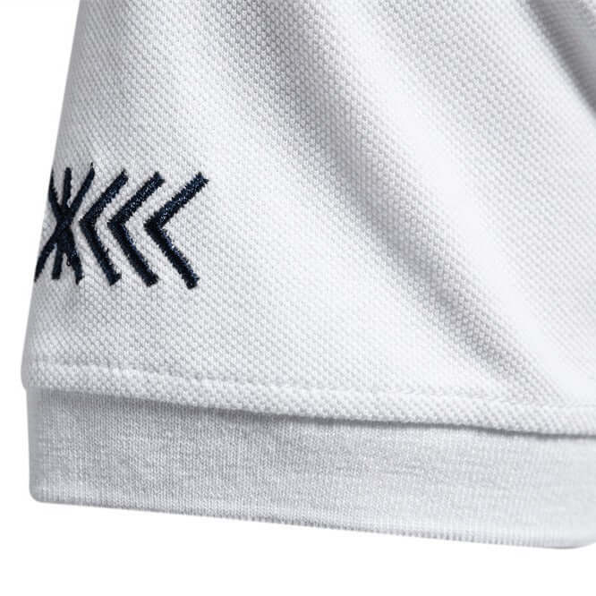 Men Casual Embroidered Breathable Short Sleeve Polo high density detailed embroidery crest accent close up shot