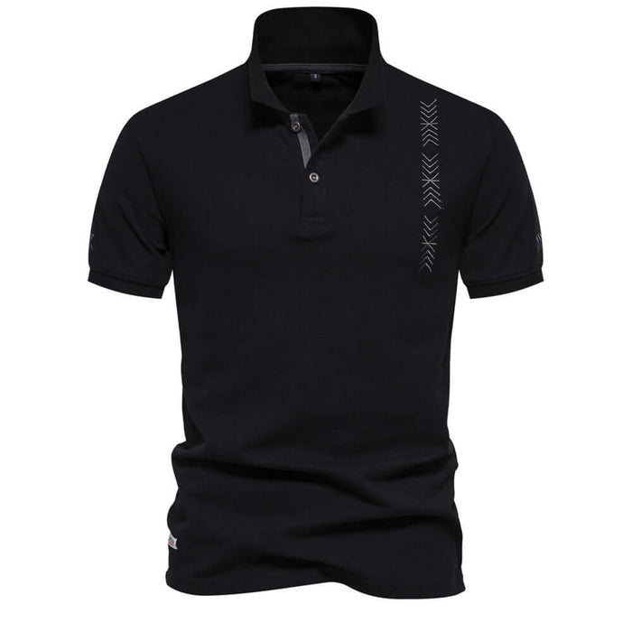 Men Casual Embroidered Breathable Short Sleeve Polo reinforced knitted lapel collar maintaining flat crisp premium look