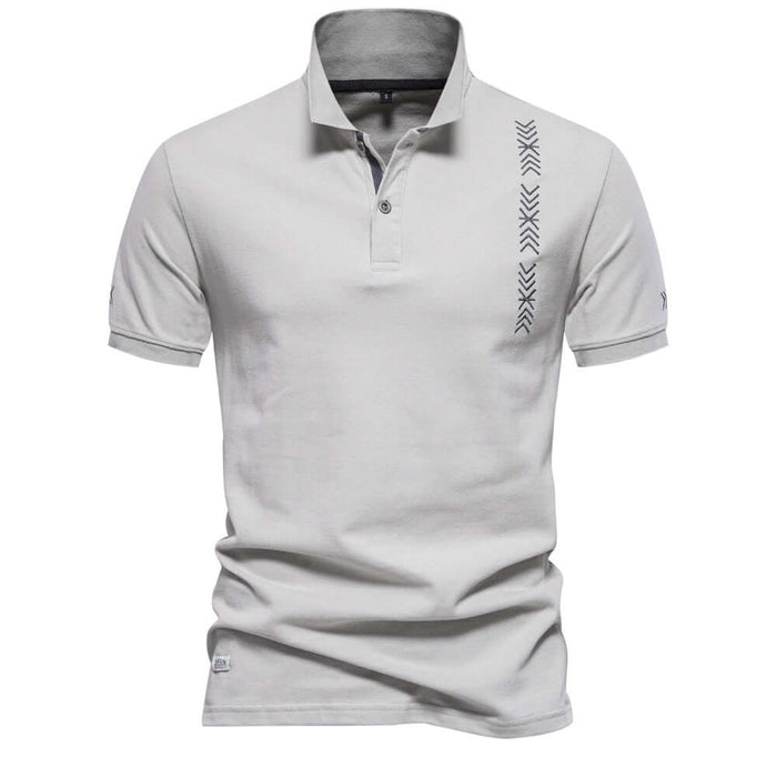 Men Casual Embroidered Breathable Short Sleeve Polo elegant textured light gray breathable daily commuter apparel