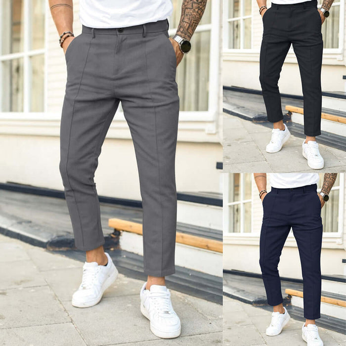 Men Double Fold Line Solid Color Casual Suit Pants size chart S to XXXL.