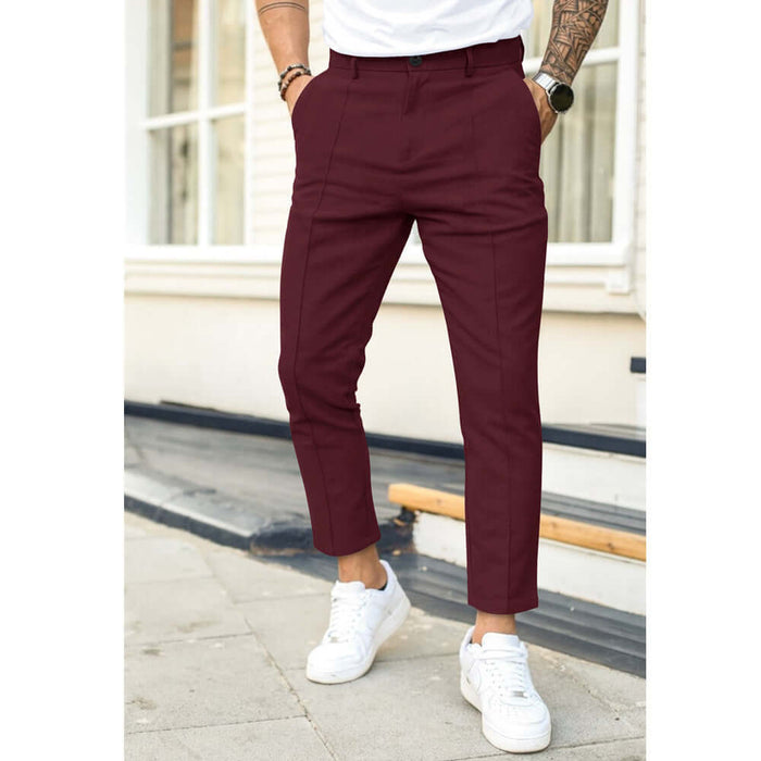 Men Double Fold Line Solid Color Casual Suit Pants size S waist 81cm.