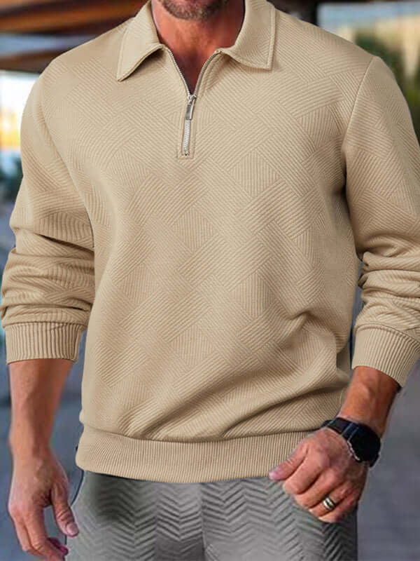 Men Half Zip Sweatshirt Lapel Long Sleeve Casual Top back view
