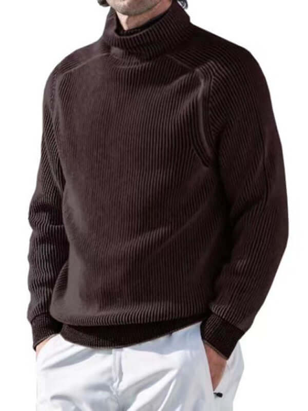 Men High Collar Casual Long Sleeve Knitted Top close up fabric texture