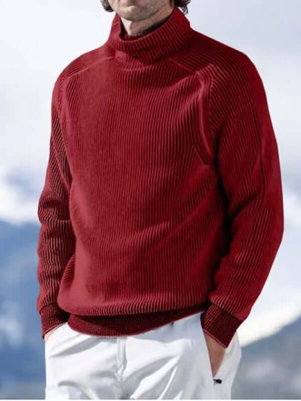 Men High Collar Casual Long Sleeve Knitted Top high collar detail
