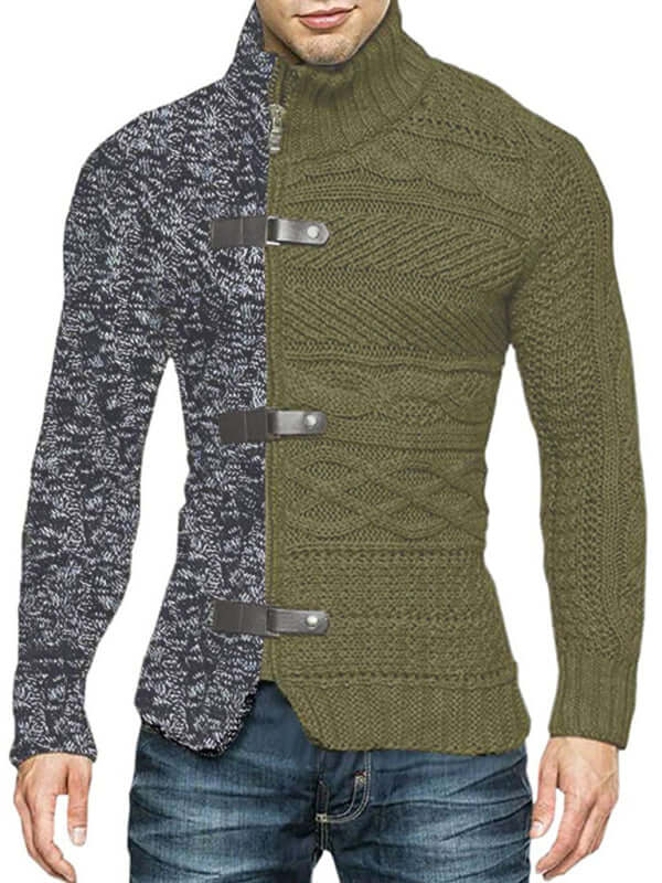 Men High Neck Knit Cardigan Sweater back view