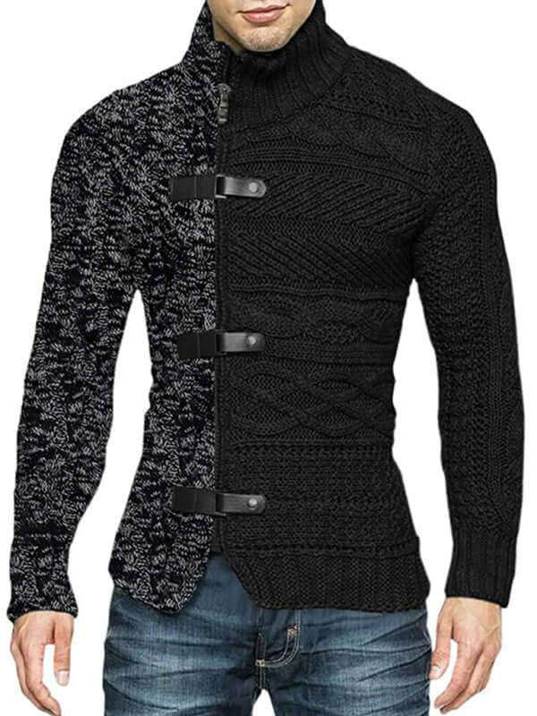 Men High Neck Knit Cardigan Sweater buckle design