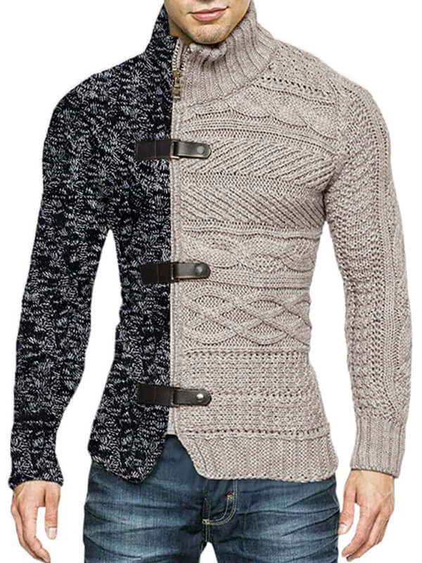 Men High Neck Knit Cardigan Sweater knit texture
