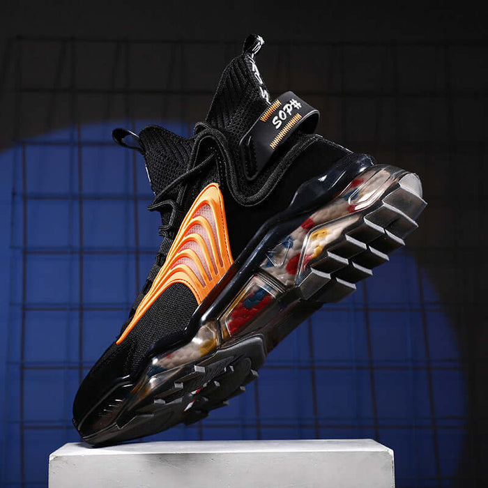 Men High Top Thick Soled Casual Shoes Sportwear front lace up closure.