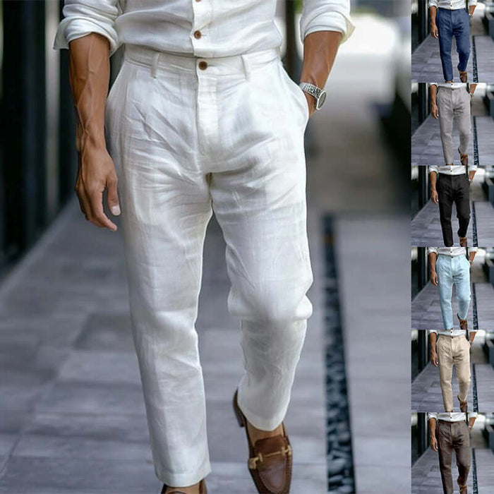 Men Linen Trousers Solid Casual Pants size S 103cm length.