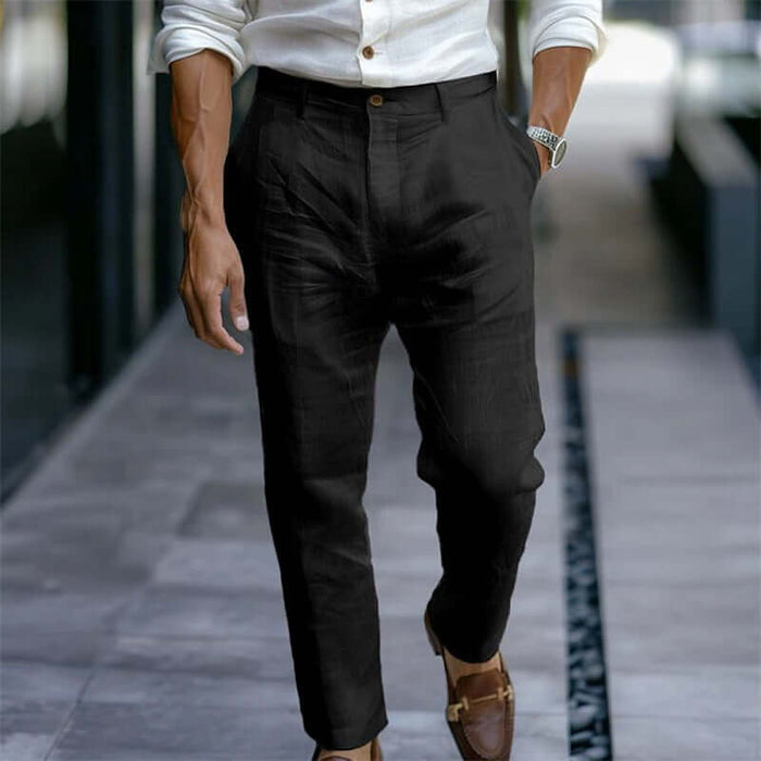 Men Linen Trousers Solid Casual Pants size 3XL 136cm hip specs.