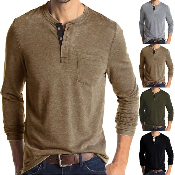 Men Long Sleeve Round Neck T-Shirt Casual Pullover Top size S mapping with a 102cm bust and 45cm shoulder layout.