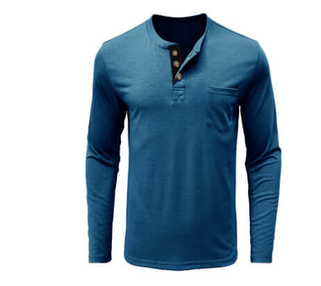 Men Long Sleeve Round Neck T-Shirt Casual Pullover Top size M boasting a 108cm chest bust and 47cm shoulder cut.