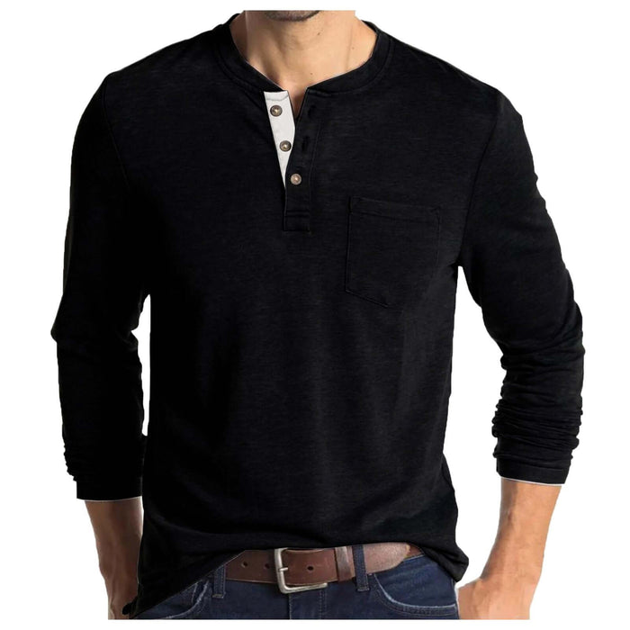 Men Long Sleeve Round Neck T-Shirt Casual Pullover Top size L detailing a 114cm wide bust and 49cm shoulder structure.