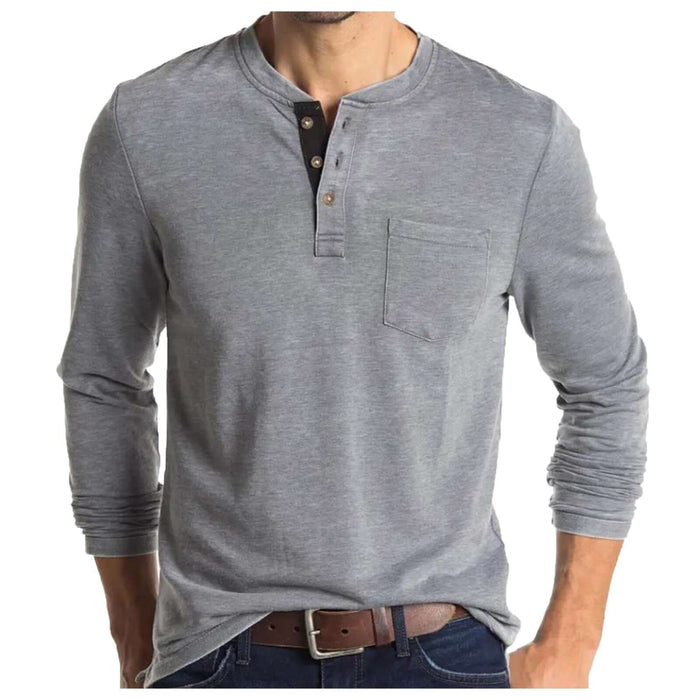Men Long Sleeve Round Neck T-Shirt Casual Pullover Top size L integrated with a 63cm sleeve and 75cm absolute length.