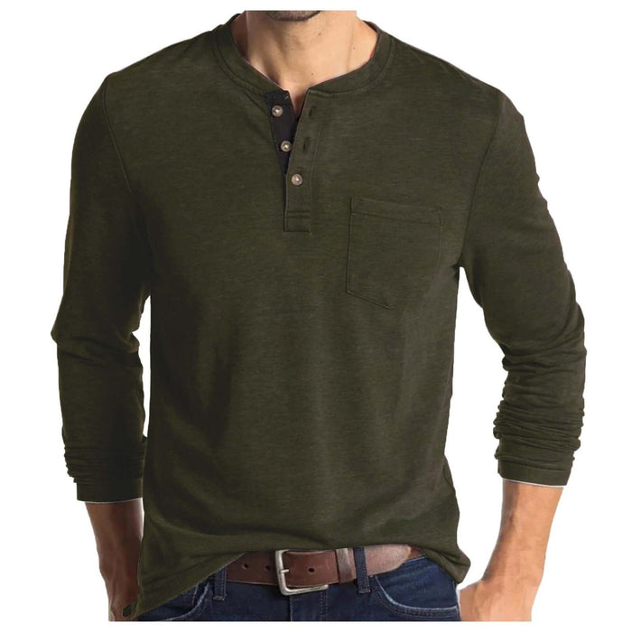 Men Long Sleeve Round Neck T-Shirt Casual Pullover Top size XL aligning to a 122cm bust volume and 51cm shoulder base.