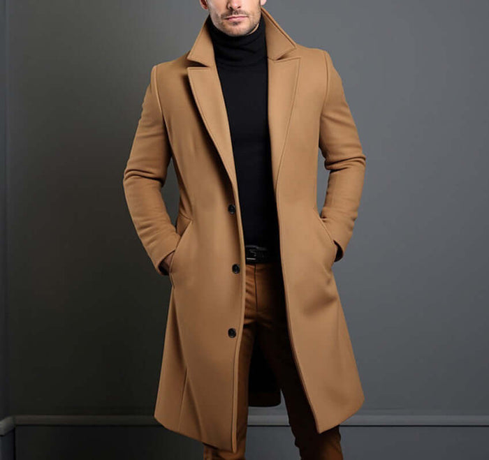 Men Mid Length Trench Coat slim fit overcoat.