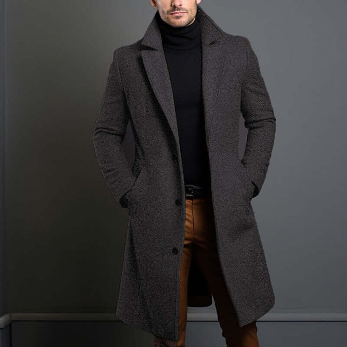 Men Mid Length Trench Coat dark gray casual coat.