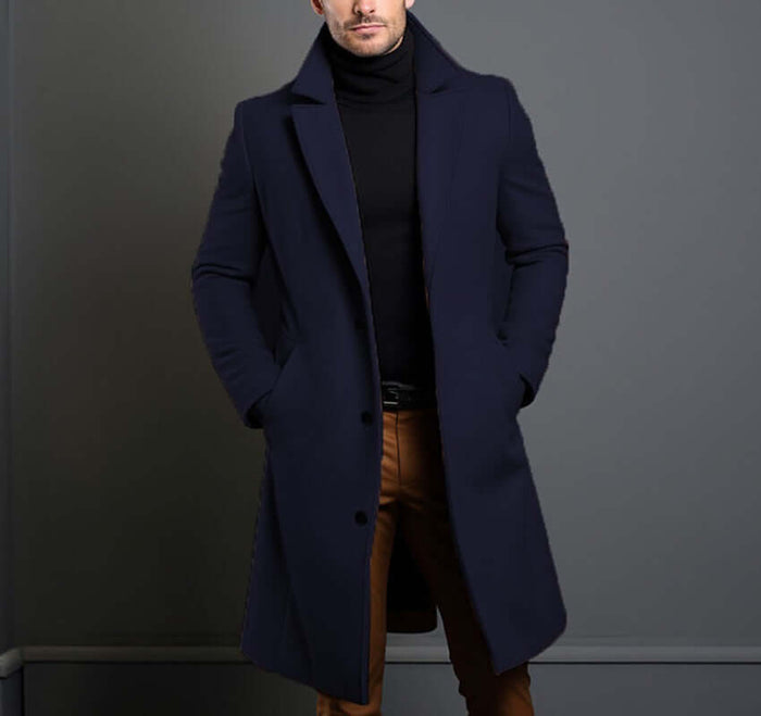 Men Mid Length Trench Coat black formal jacket.