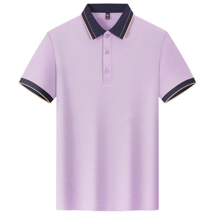 Men Polo Shirt Lapel Collar Short Sleeve Uniform Top digital sizing guide outlining length, bust, and shoulder lines