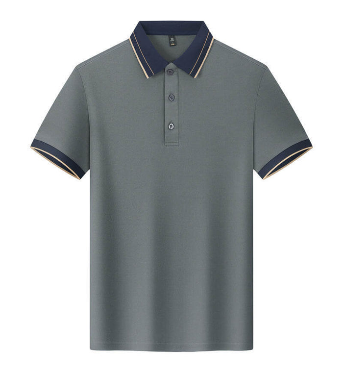 Men Polo Shirt Lapel Collar Short Sleeve Uniform Top classic professional dark gray gentlemanly style work wear