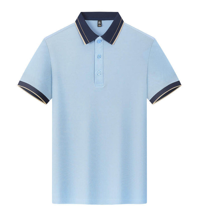 Men Polo Shirt Lapel Collar Short Sleeve Uniform Top authoritative deep navy blue high durability corporate male shirt