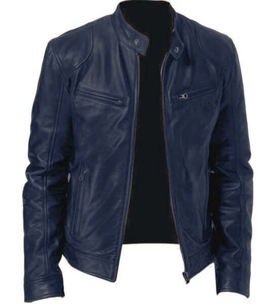 Men PU Leather Zip Up Jacket Stand Collar Casual Coat streetwear style