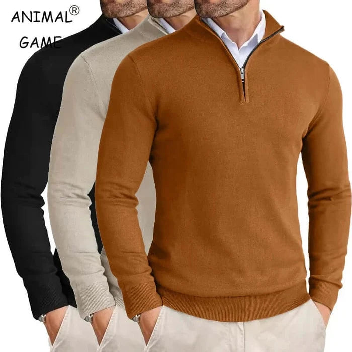 Men Slim Fit Quarter Zip Lightweight Knit Sweater shown from the front