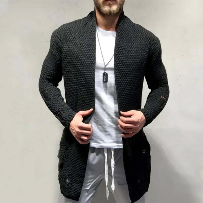 Men Solid Color Mid-Length Loose Knit Cardigan front view