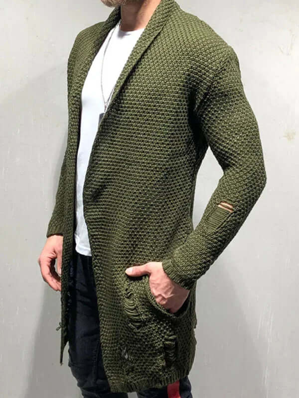 Men Solid Color Mid-Length Loose Knit Cardigan casual outfit