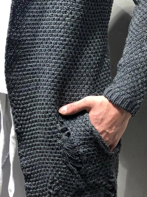 Men Solid Color Mid-Length Loose Knit Cardigan side view