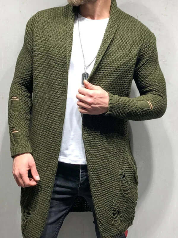 Men Solid Color Mid-Length Loose Knit Cardigan side view