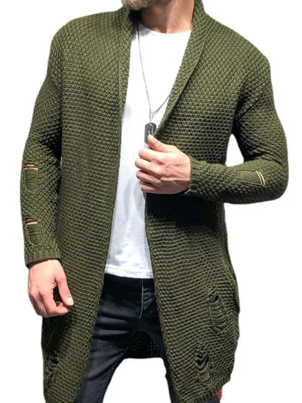 Men Solid Color Mid-Length Loose Knit Cardigan autumn style
