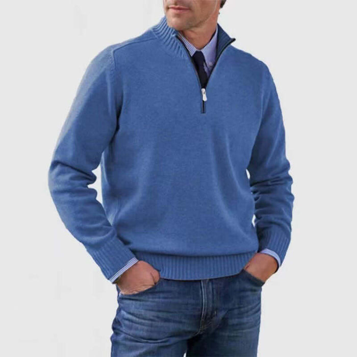 Men Stand Collar Zipper Sweater Winter Warm Knitted Top army green outdoor wear.