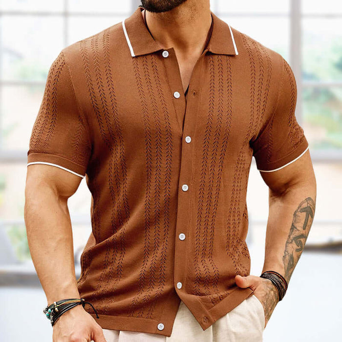 Men Summer Button Lapel Short Sleeve Polo Shirt precise metric dual unit dimensions grid chart